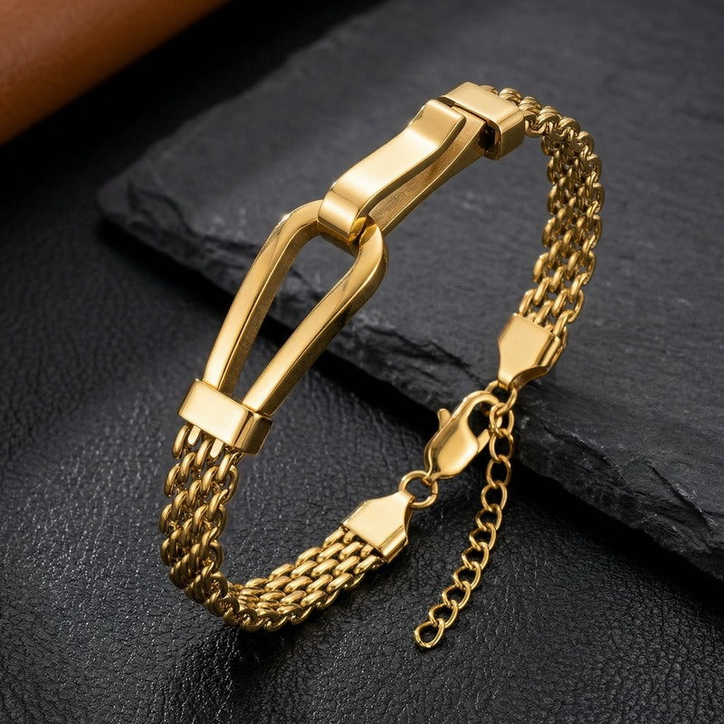 Kemstone Bar Link Chain Bracelet for Men Titanium Steel Double Layer Adjustable KB213341-KFC