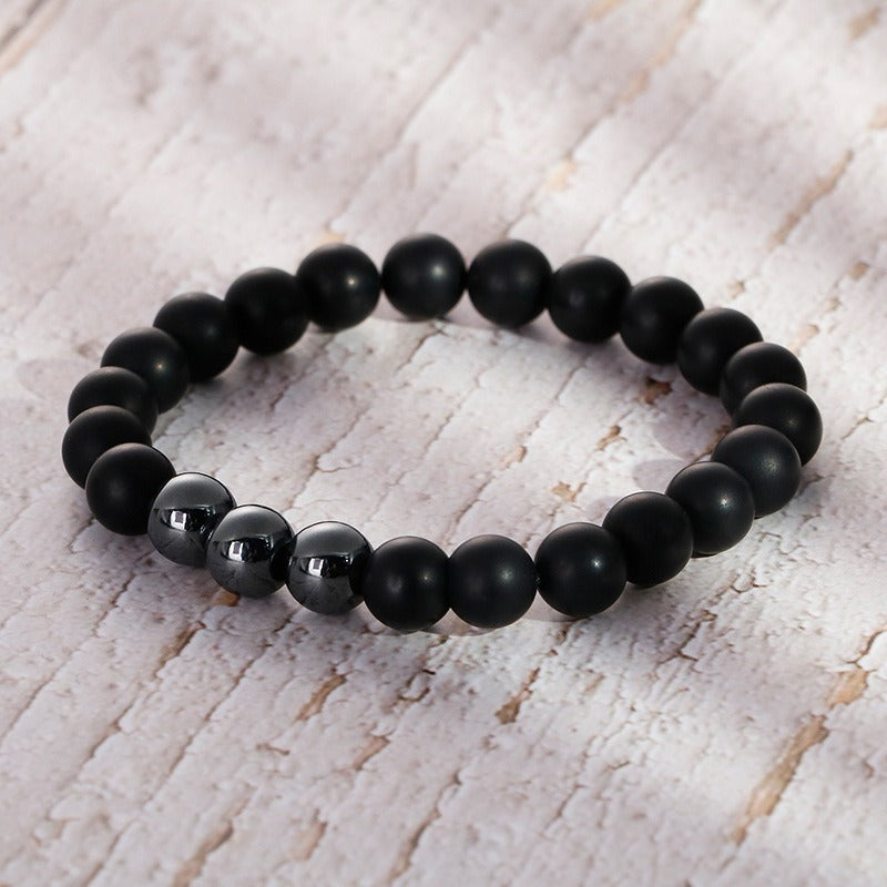 Kemstone Gray Ironstone & Matte Black Agate Bracelet - Handcrafted Men's Zen-Inspired Beads KB109671
