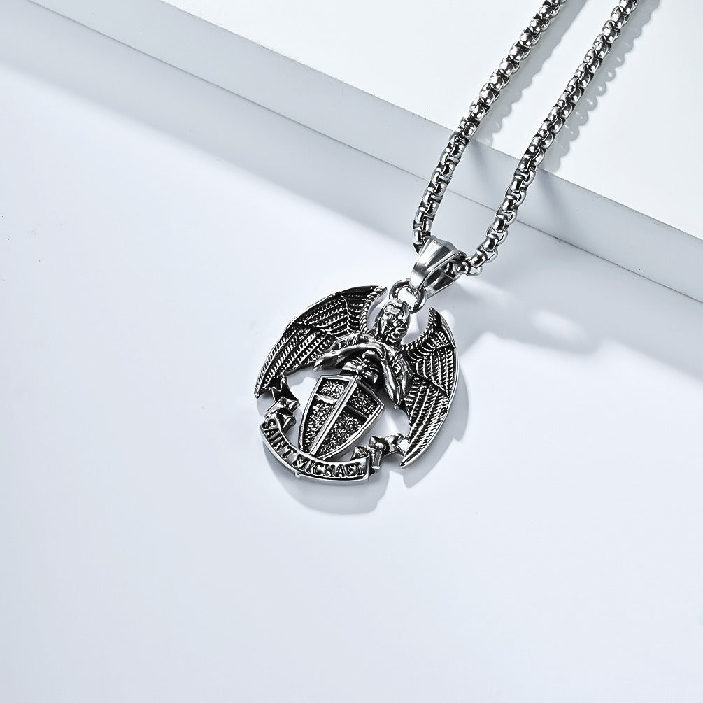 Kemstone Men’s Titanium Steel Angel Pendant Necklace – Vintage Gothic Jewelry K-PT644