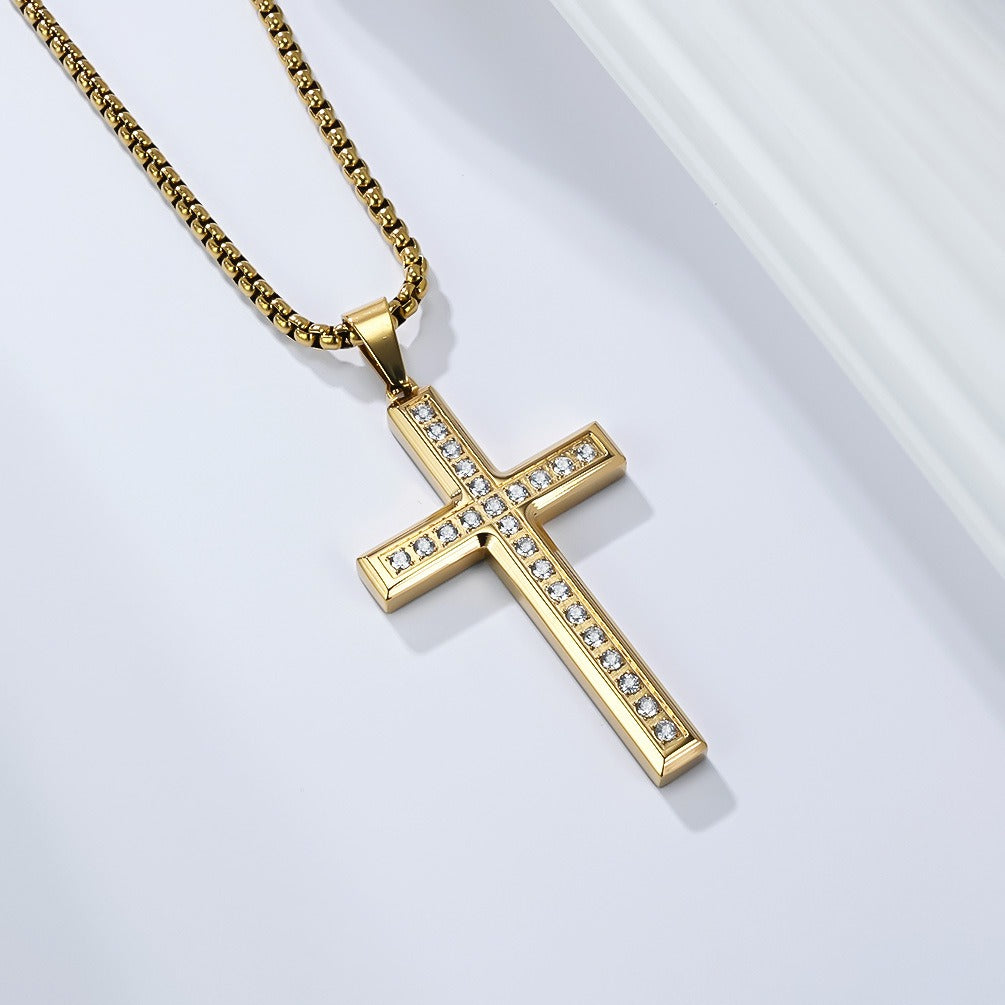 Kemstone Titanium Steel Cross Necklace for Men Women – Minimalist CZ Pendant, Modern Jewelry K-PT668