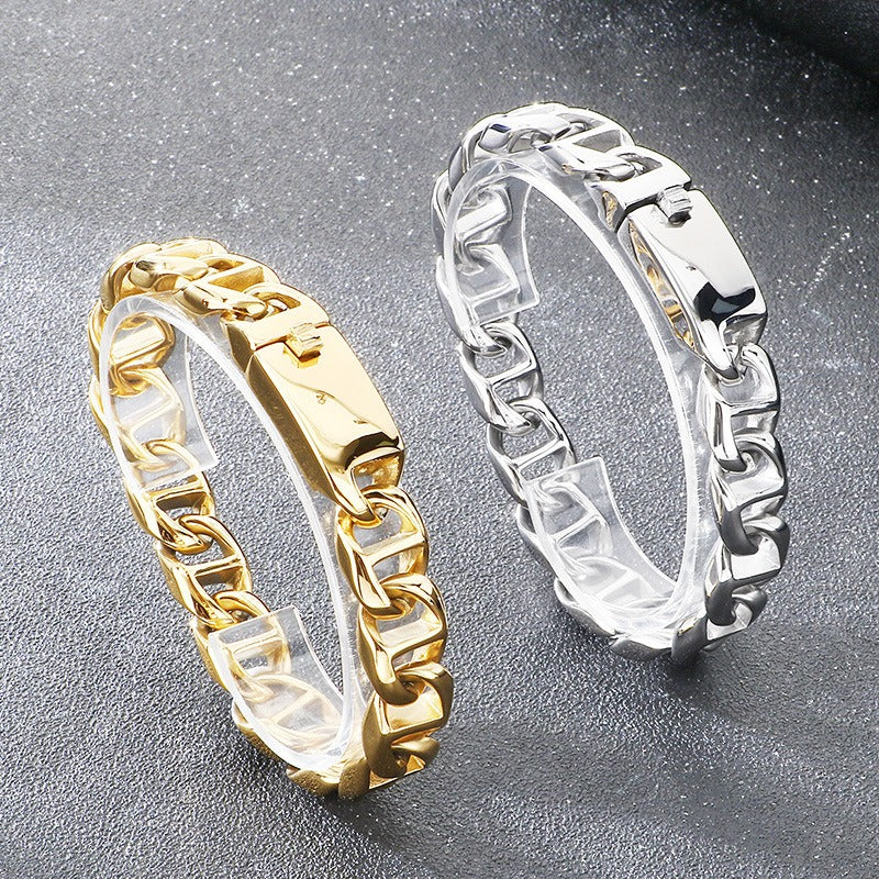 Kemstone Cuban Bracelet for Men Titanium Steel Wide Smooth Geometric Links Gold Silver KB209641-KJX