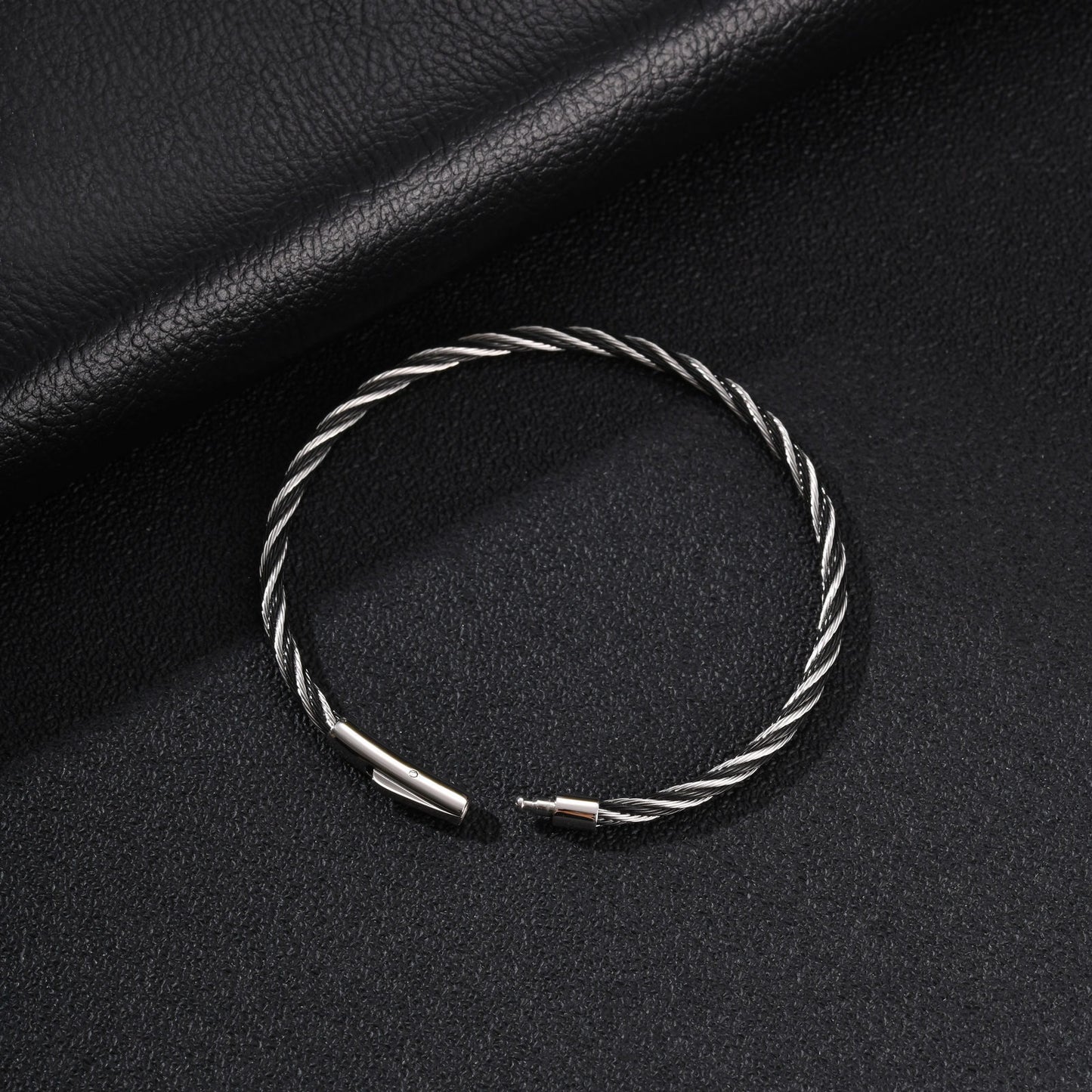 Kemston Twisted Rope Bracelet for Men Stainless Steel Cable Texture B-773