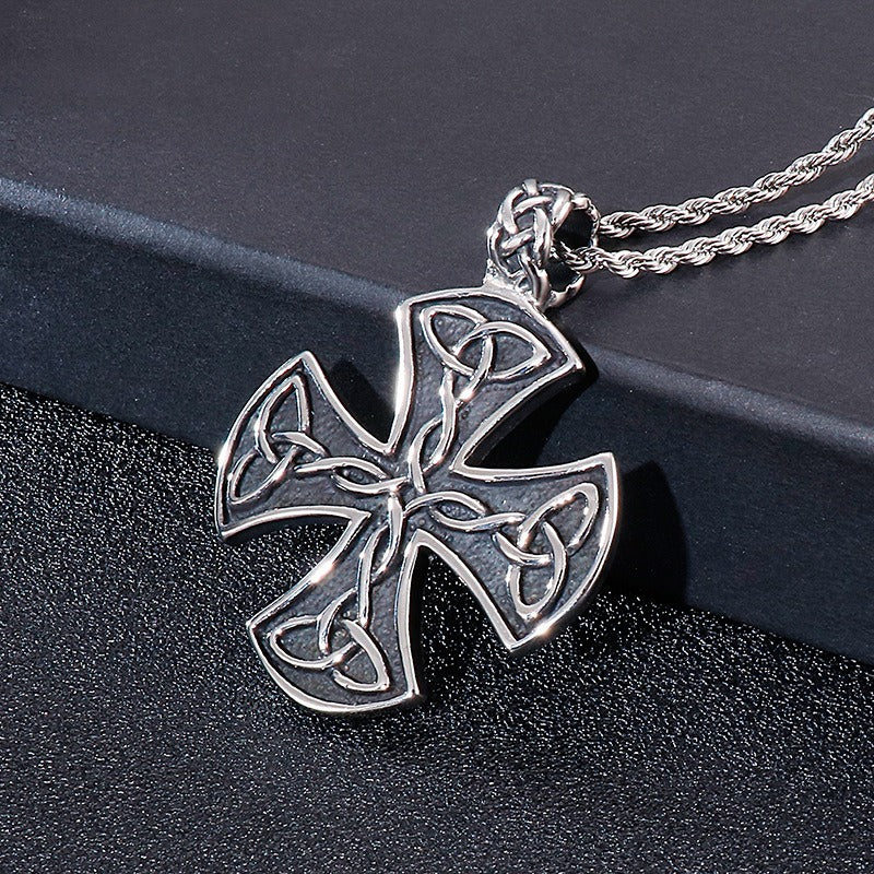 Kemstone Celtic Knot Cross Necklace for Men Titanium Steel Vintage KP54651-BD