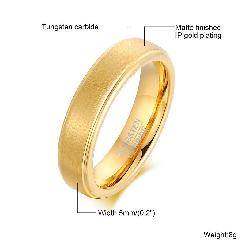 Kemstone Tungsten Steel Graduation Ring – 5mm Black & Gold Matte Finish Men's TCR-061