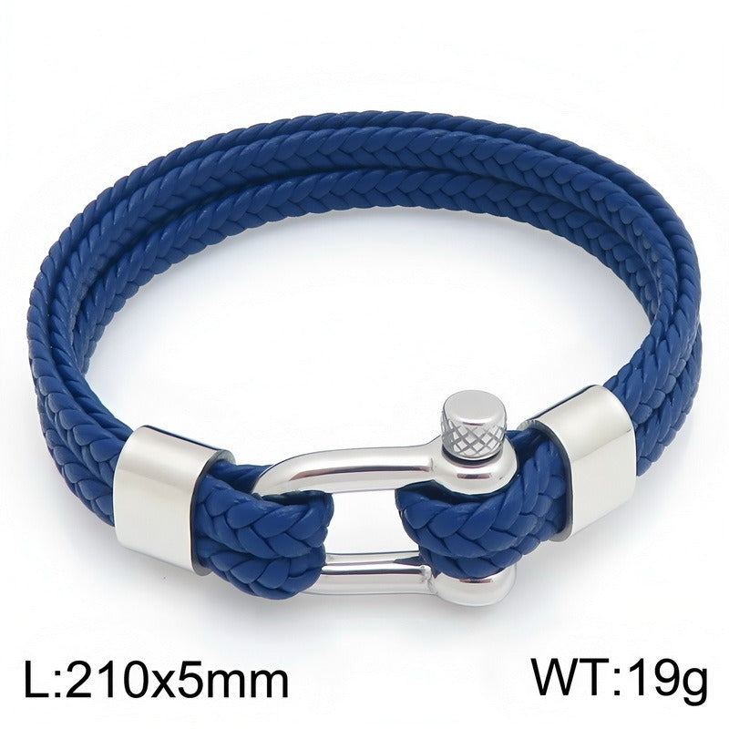 Kemstone Double Strand Braided Cord Bracelet for Men Stainless Steel Shackle Clasp KB214765-SJ