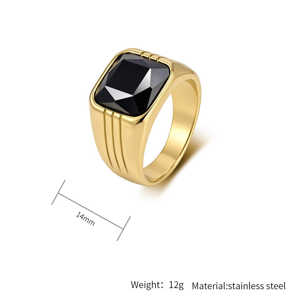 Kemstone Square Stone Signet Ring for Men Stainless Steel Wide Band Vintage K-R1203