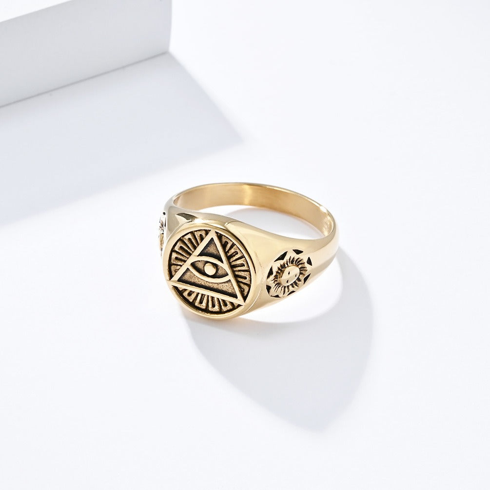 Kemstone Men’s Titanium Steel Eye of Horus Ring – Vintage Egyptian Design K-R821