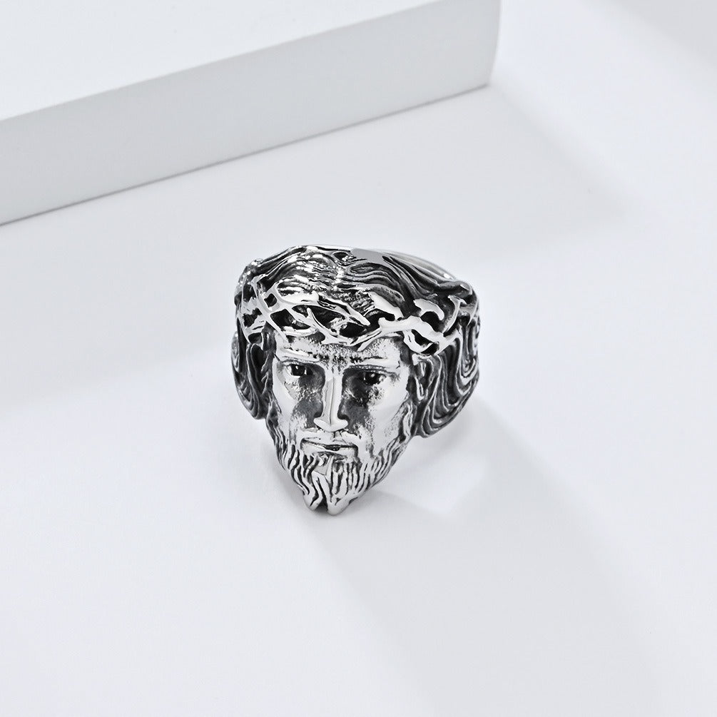 Kemstone Stainless Steel Vintage Portrait Ring for Men Sculpted Face Design K-R942