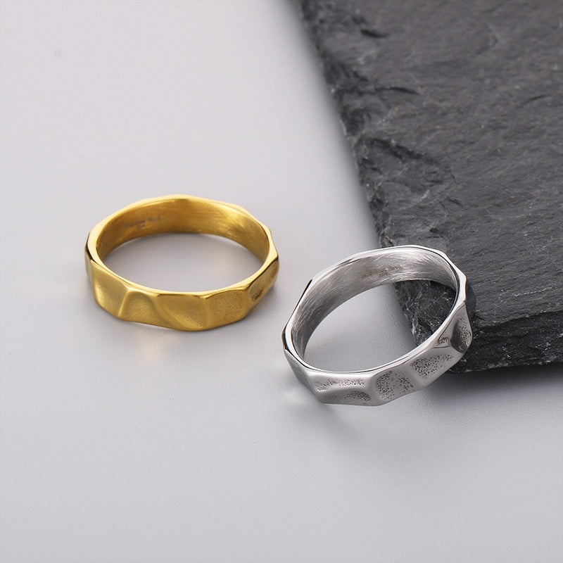 Kemstone Hammered Texture Titanium Steel Ring for Men Minimalist Style Gold Silver KR107701-KJX