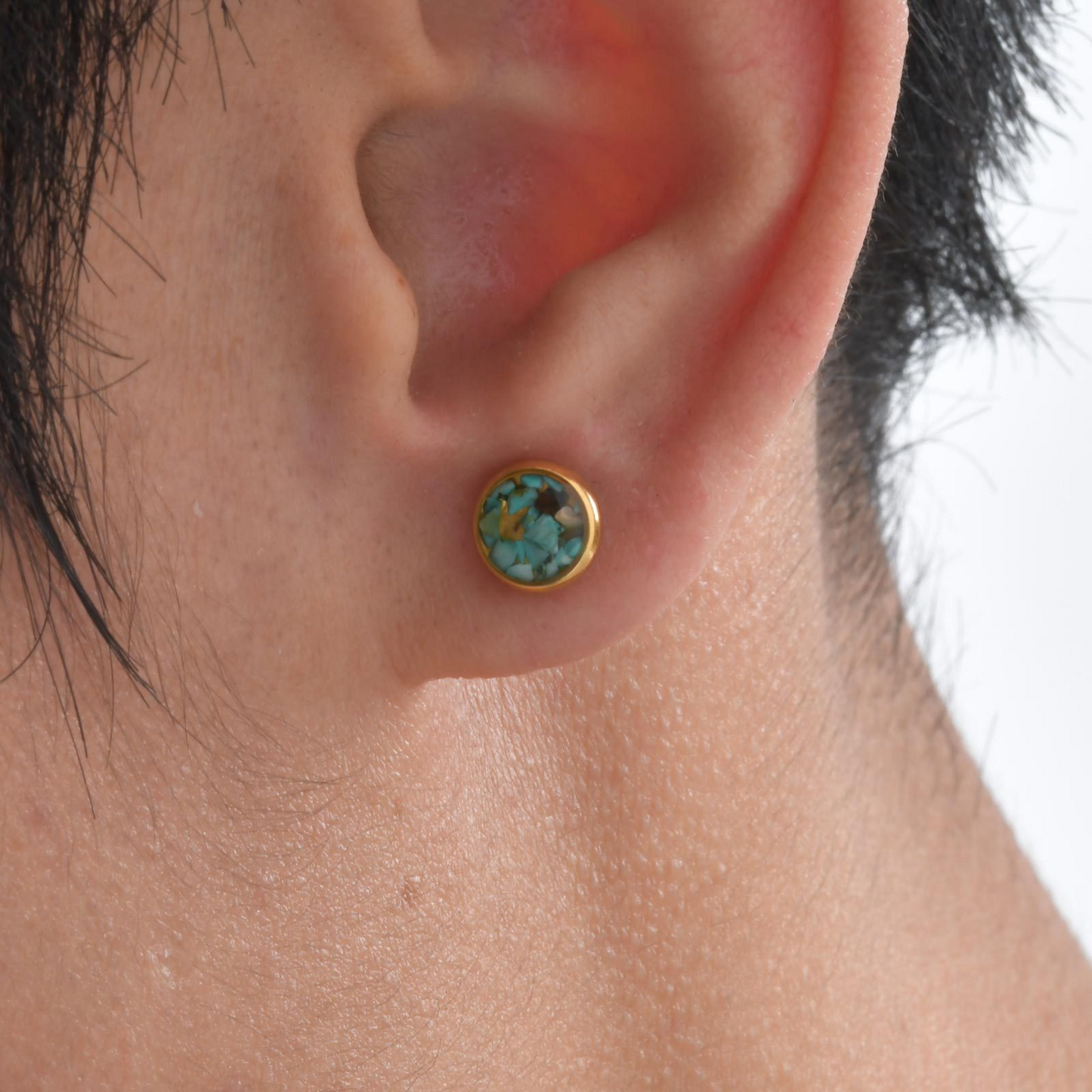 Kemstone Stainless Steel Turquoise Resin Stud Earrings for Men – Round Street Style ES-678