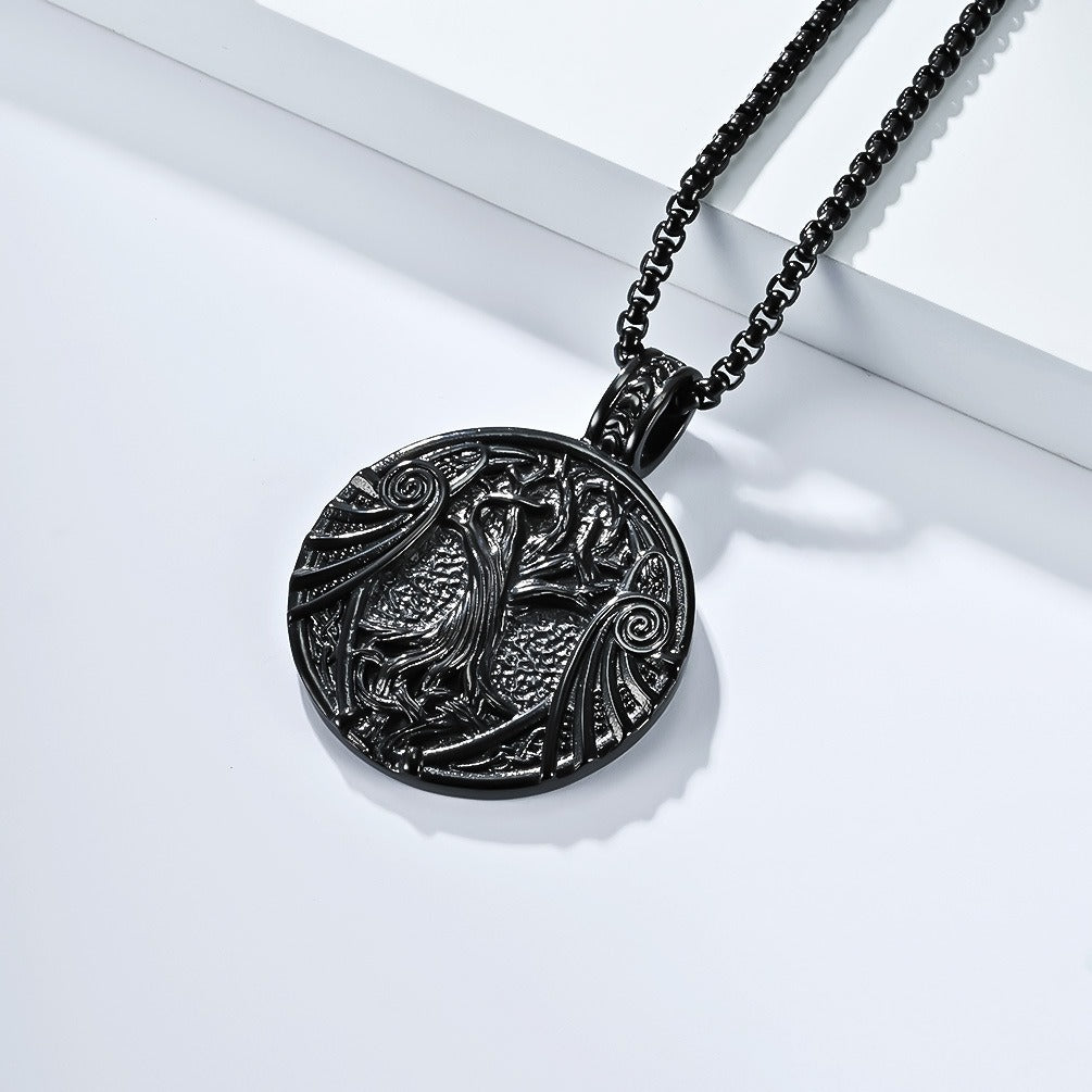 Kemston Tree of Life Viking Rune Pendant Necklace for Men Stainless Steel Nordic Jewelry K-PT638