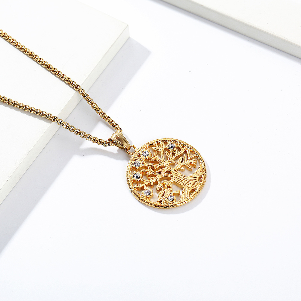 Kemstone Viking Tree of Life Necklace – Titanium Steel Zircon Pendant for Men K-PT497