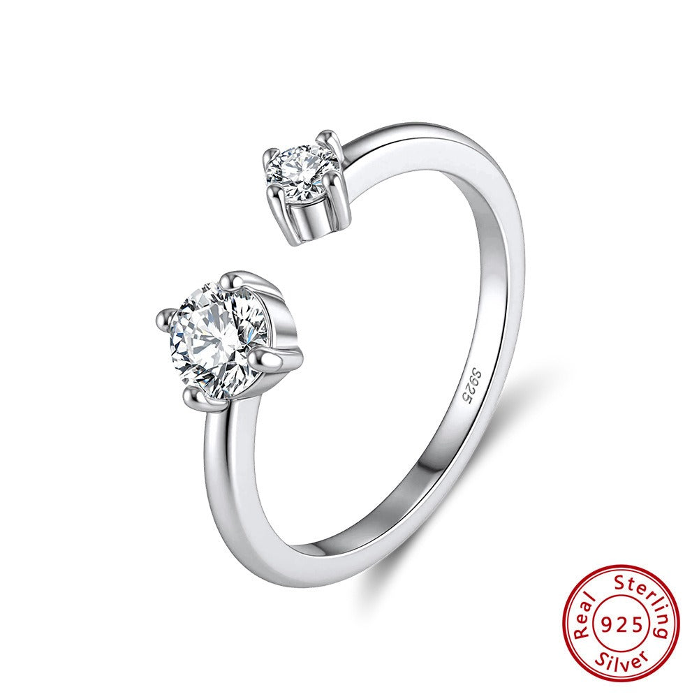 Kemstone 925 Sterling Silver Open Moissanite Ring for Women Double Stone Stacking Band Gold Silver MOR16