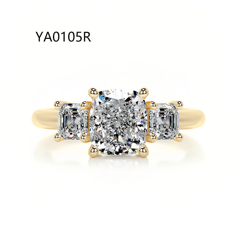 Three-Stone Moissanite Engagement Ring for Women | 2–5CT Heart, Oval, Princess, Emerald Cuts