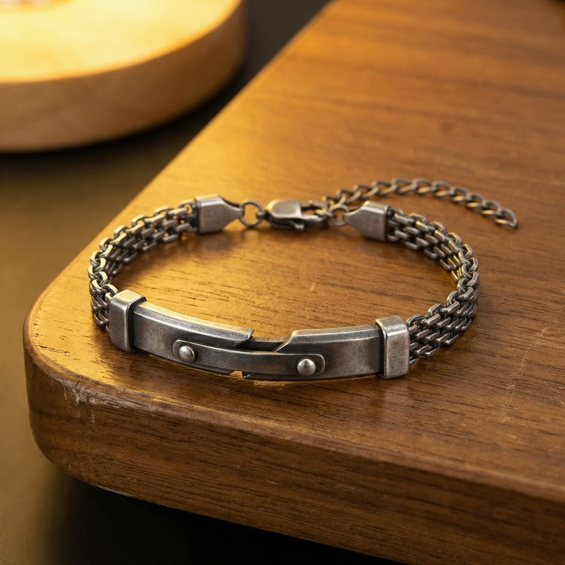 Kemstone Titanium Steel Woven Chain Bracelet for Men Curved Plate KB213344-KFC