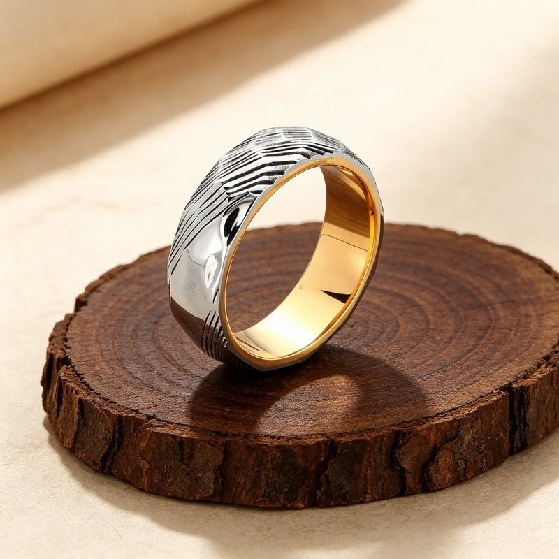 Kemstone Titanium Steel Textured Ring for Men Wave Pattern KR115674-GC