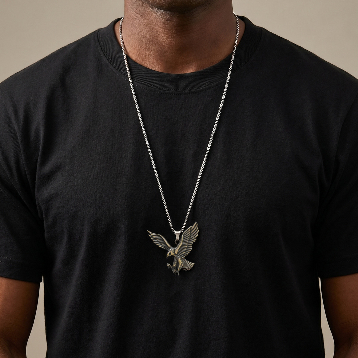 Kemston Alloy Eagle Pendant Necklace for Men Vintage Hip Hop Bird Symbol NC-3001