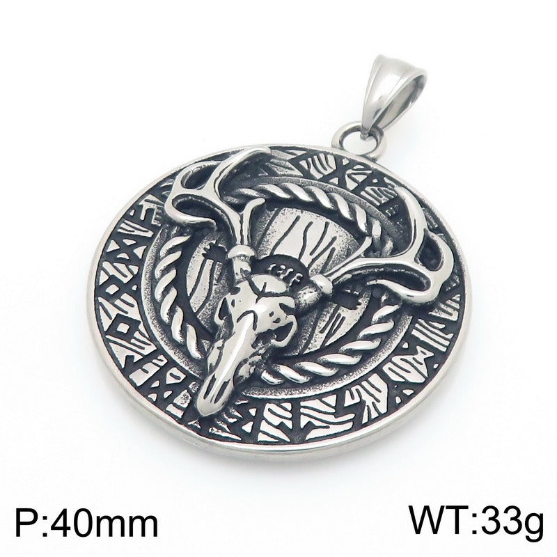 Kemstone Titanium Steel Viking Rune Disc Pendant Necklace for Men KP117021-LU