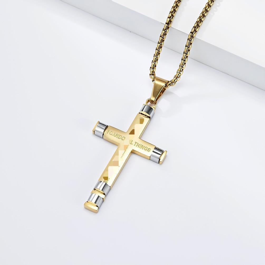 Kemstone Stainless Steel Modern Cross Pendant Necklace for Men Box Chain Structured Design K-PT720