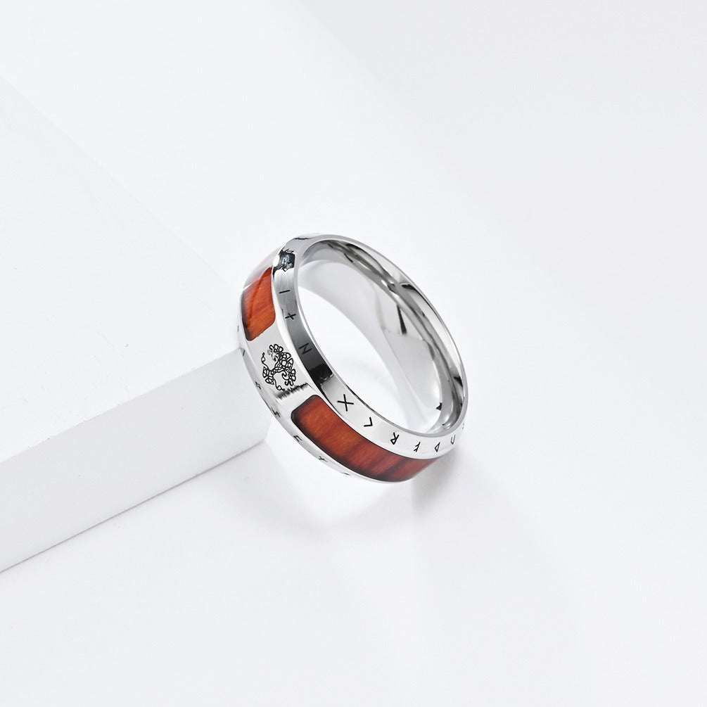 Kemstone Men’s Stainless Steel Viking Rune Ring – Vintage Tree of Life Band K-R918