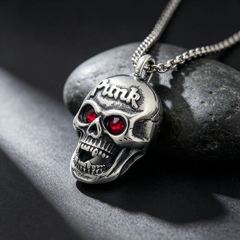 Kemstone Red Eye Detail Skull Pendant Necklace for Men Stainless Steel Gothic Punk KP117954-KJX