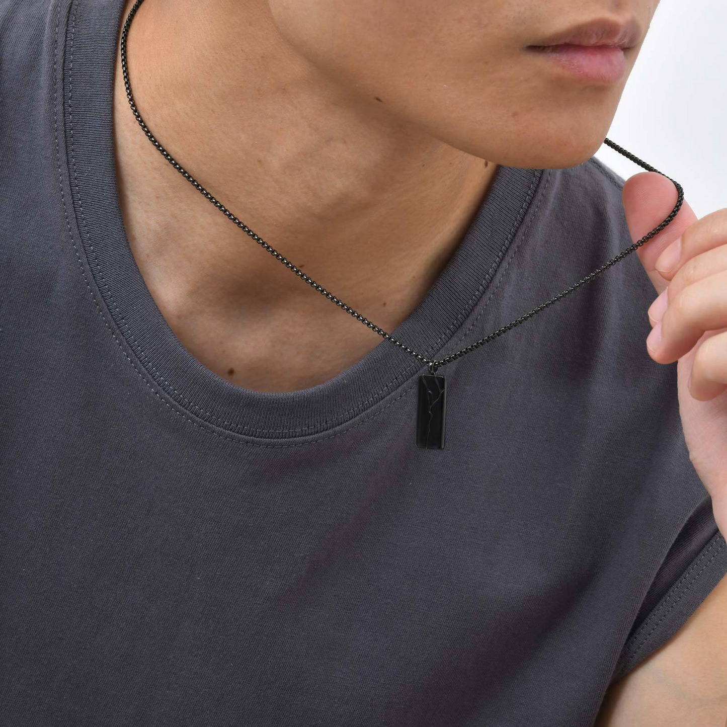 Kemstone Stainless Steel Crack Pattern Bar Pendant Necklace for Men NC-2319