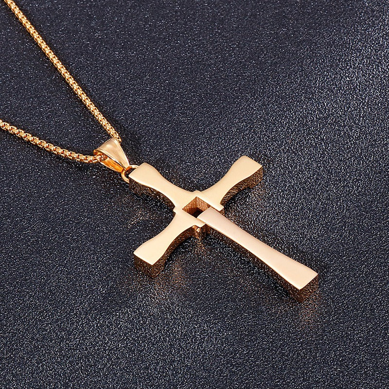 Kemstone Stainless Steel Hollow Moving Cross Pendant Necklace for Men Cubic Zirconia Inlay KP40312-K