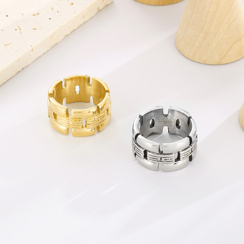 Kemstone Titanium Steel Geometric Square Ring – Vintage Woven Openwork Style for Men KR105968-KJX