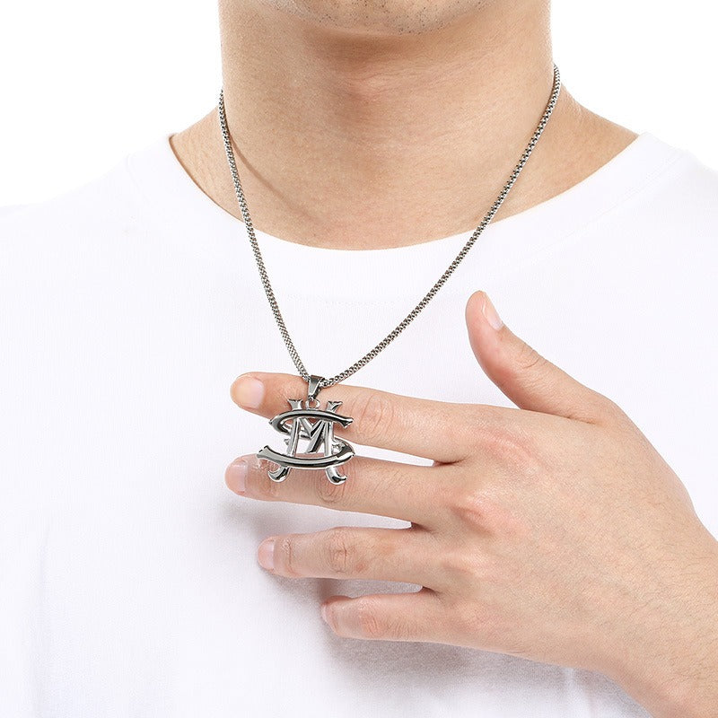 Kemstone Titanium Steel Letter M Pendant Necklace for Men Silver KP117821-KC
