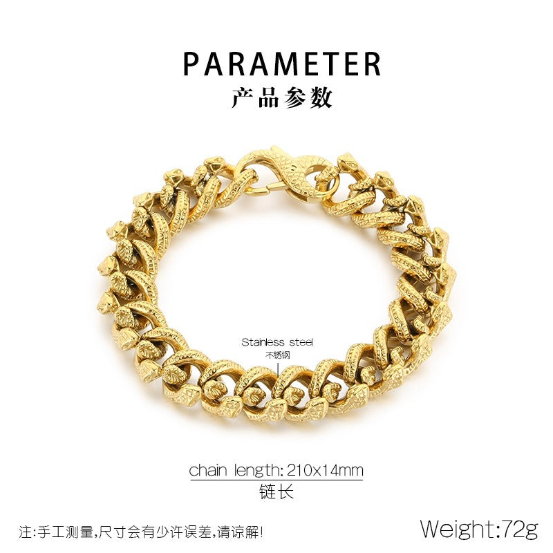 Kemstone Snake Chain Bracelet for Men Titanium Steel Heavy Link Gold Silver KB204392-KJX