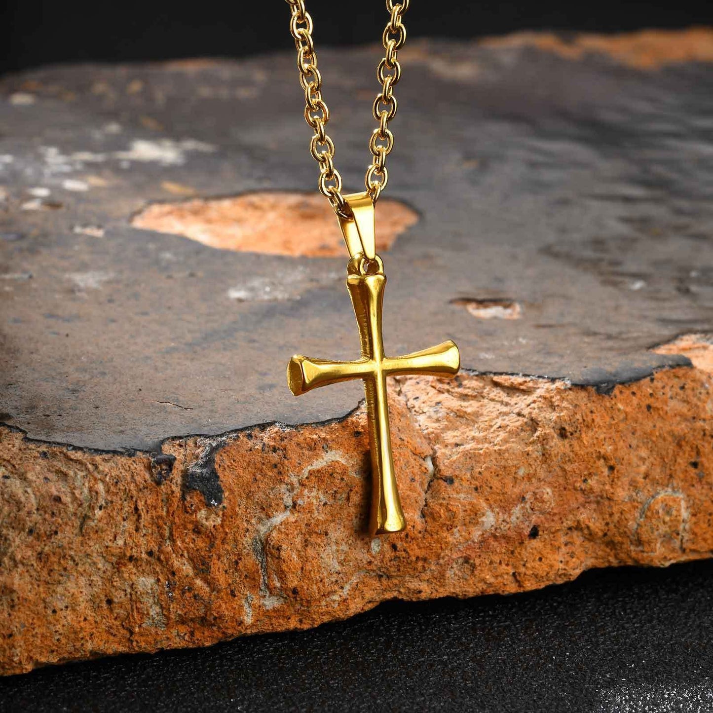 Kemstone Stainless Steel Cross Pendant Necklace – Gold Twisted Chain for Men PN-2260