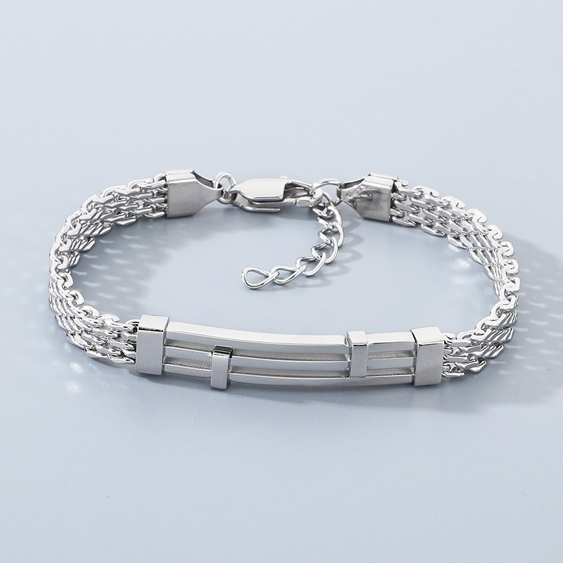 Kemstone Titanium Steel Mesh Chain Bracelet for Men Geometric Bar Adjustable Gold Silver Black KB212525-KFC