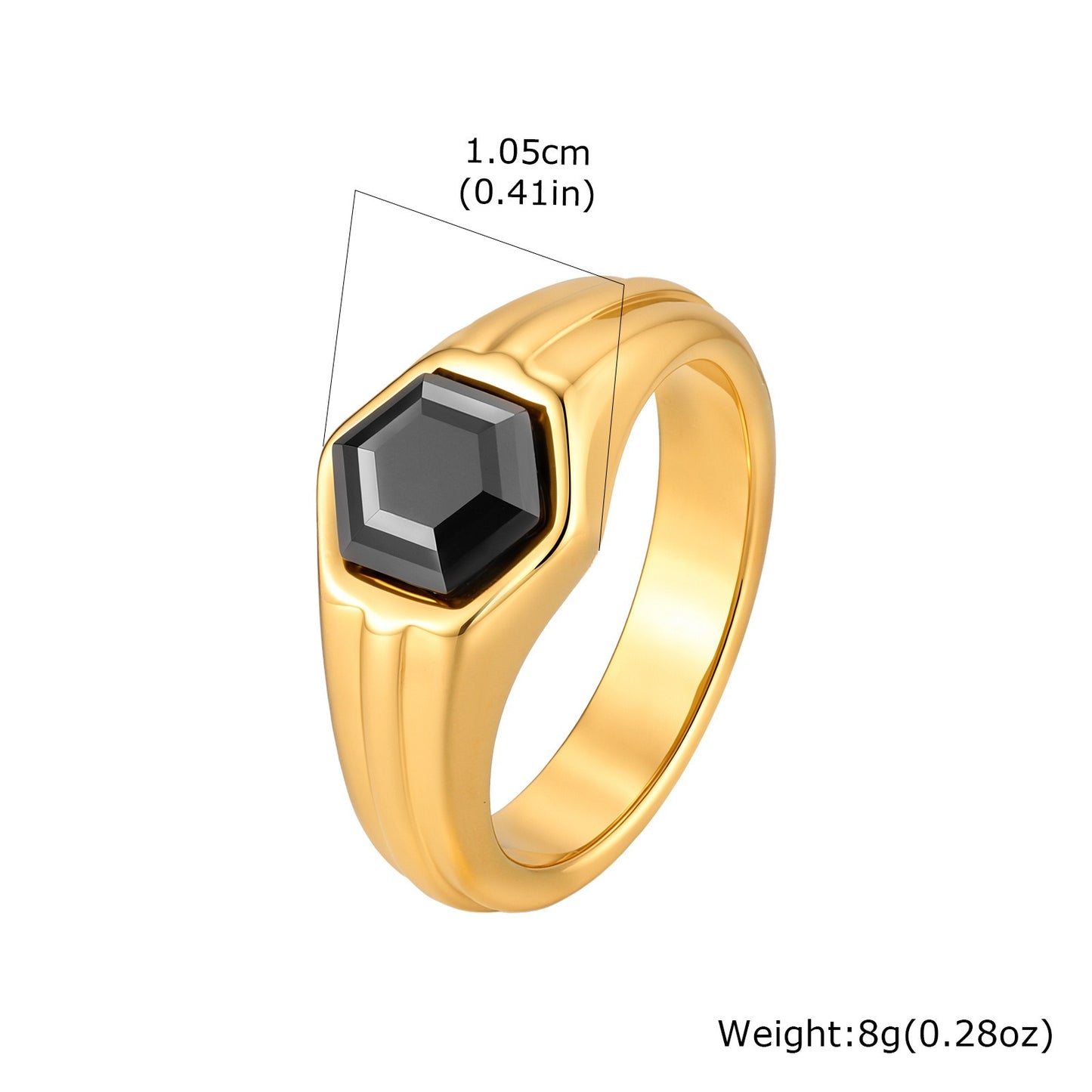 Kemstone Stainless Steel Hexagon Black Zircon Ring for Men RC-985