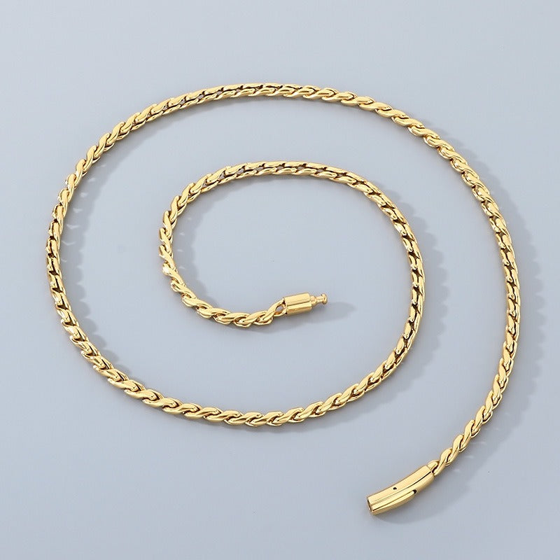 Kemstone Men’s Titanium Steel Rope Chain Necklace – 18K Gold Plated Streetwear Jewelry KN297832-Z