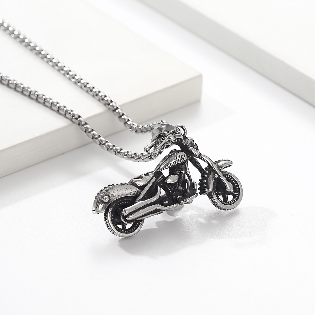Kemston Skull Motorcycle Pendant Necklace for Men Stainless Steel Gothic Biker K-PT457