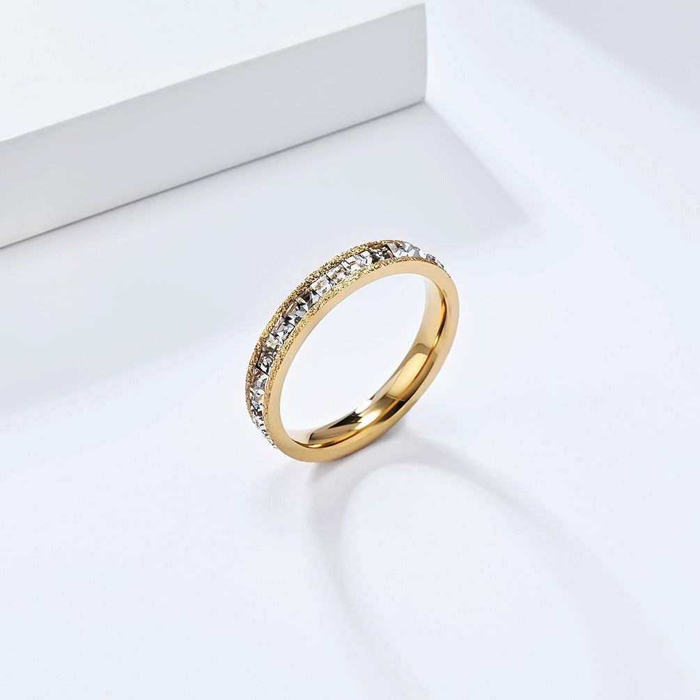 Chic Square Diamond & Pearl Sand Titanium Ring - Minimalist Full-Pave Design, Genderless Statement Piece for Fashion-Forward Women K-R947