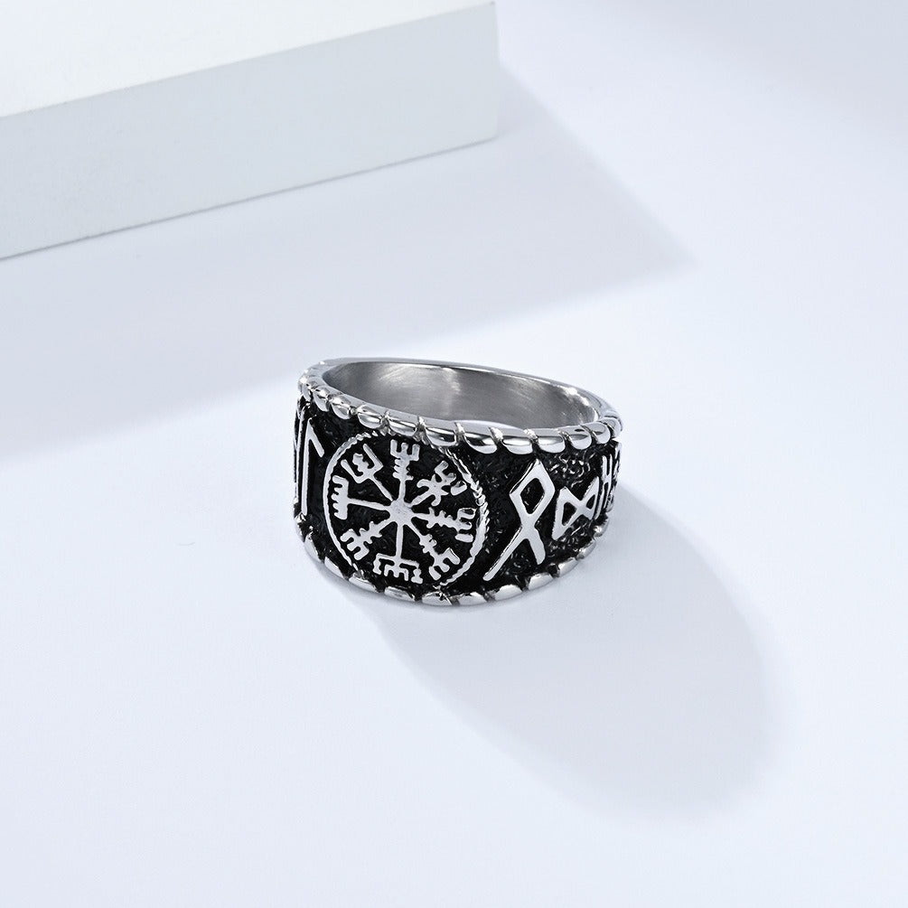Kemstone Viking Rune Ring – Titanium Steel Norse Jewelry Band K-R1068