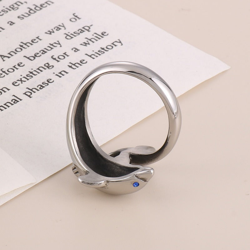 Kemstone Dolphin Ring for Men Titanium Steel Blue Eye Ocean Design KR104181-BDJX
