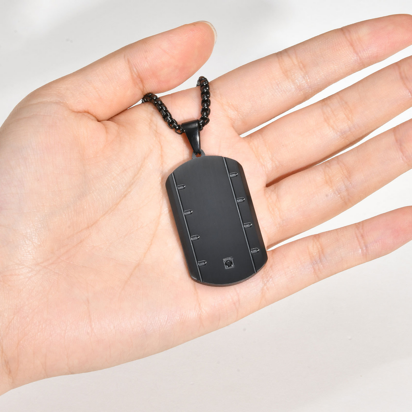 Stainless Steel Square Pendant Necklace for Men – Beveled Edge with Single Cubic Zirconia PN-2109