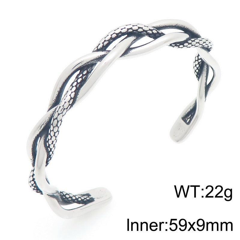 Kemstone Titanium Steel Twisted Braided Cuff Bracelet Vintage Open Bangle for Men KB209299-LU