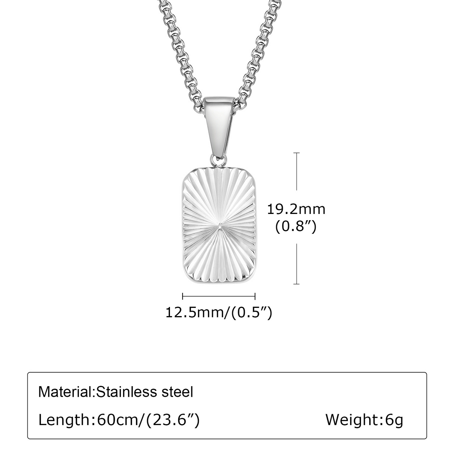 Kemstone Stainless Steel Textured Square Pendant Necklace for Men PN-2001