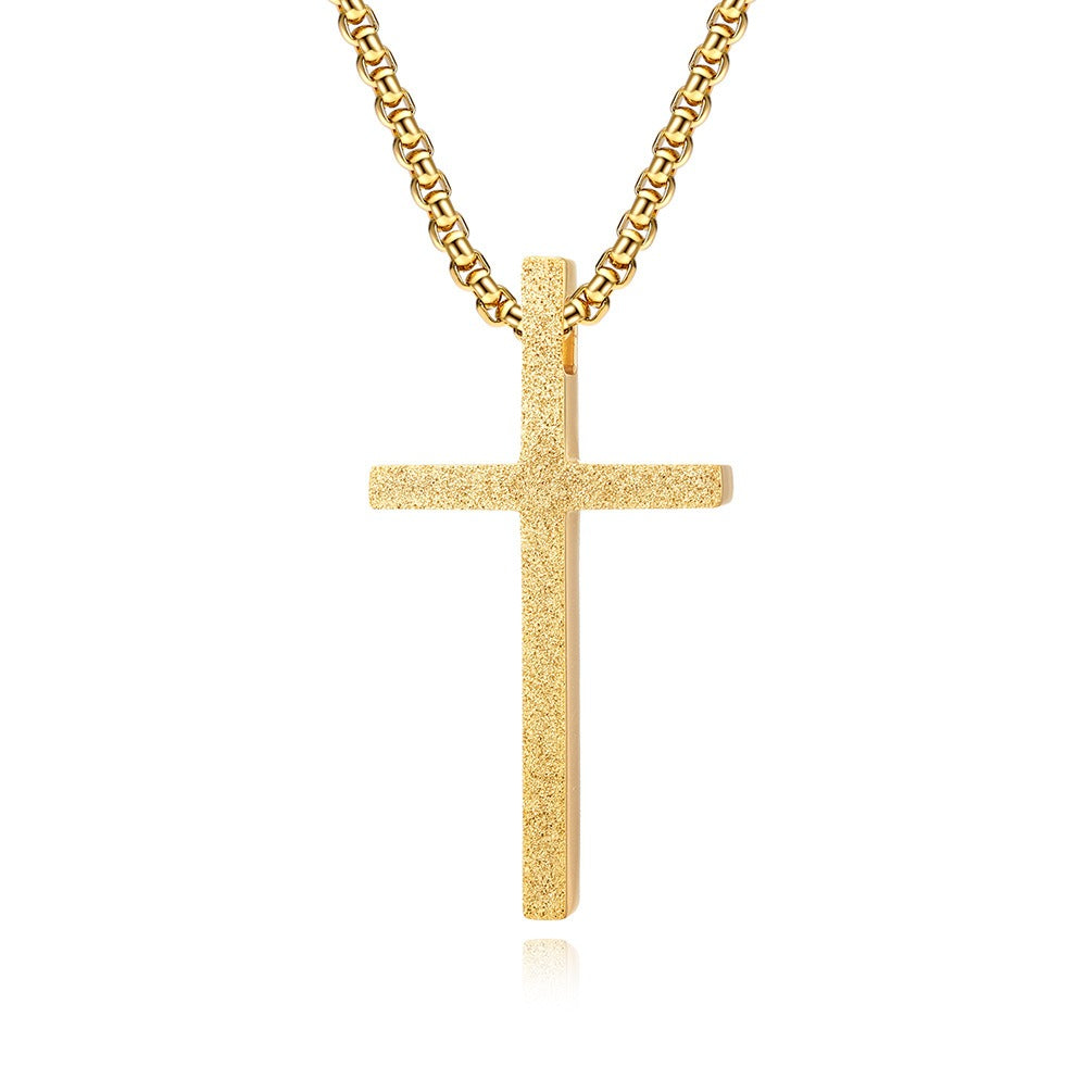 Kemstone Matte Cross Pendant Necklace for Men – Stainless Steel Minimalist 60cm Chain K-PT410 K-PT410