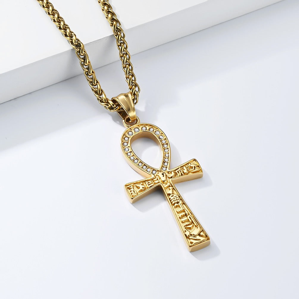 Kemstone Ankh Pendant Necklace Stainless Steel Geometric Symbol for Men Silver Gold Black K-PT708
