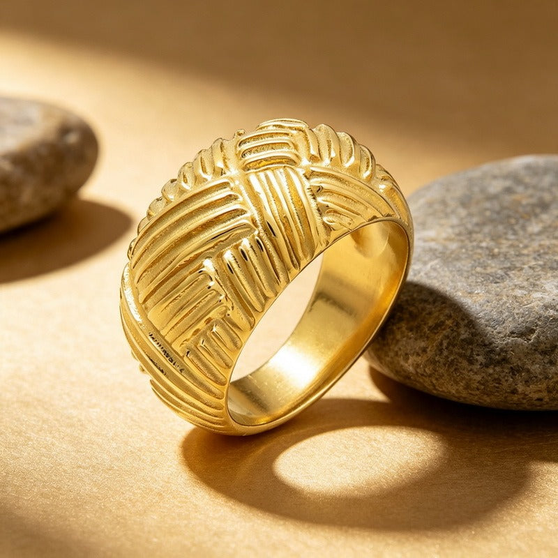 Kemston Interwoven Texture Ring for Men Titanium Steel Wide Band Vintage Style KR114788-KJX