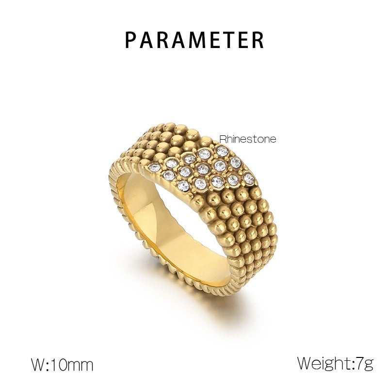 Kemstone Men’s Beaded Ring – Stainless Steel Hip-Hop Style Rhinestone Rows KR1088275-K