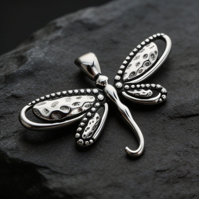 Kemstone Stainless Steel Dragonfly Winged Figure Pendant Necklace for Men Gothic K-PT668