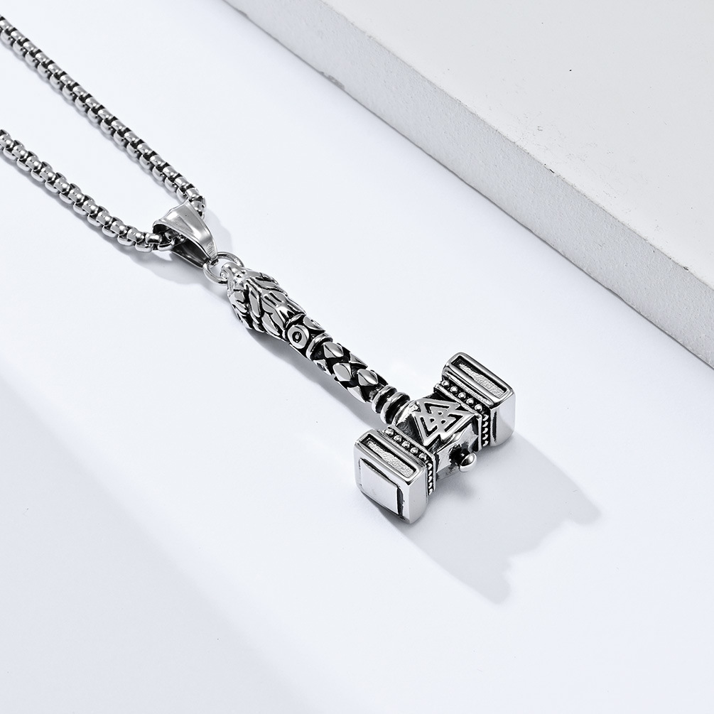 Kemstone Stainless Steel Viking Thor Hammer Pendant Necklace for Men K-PT435