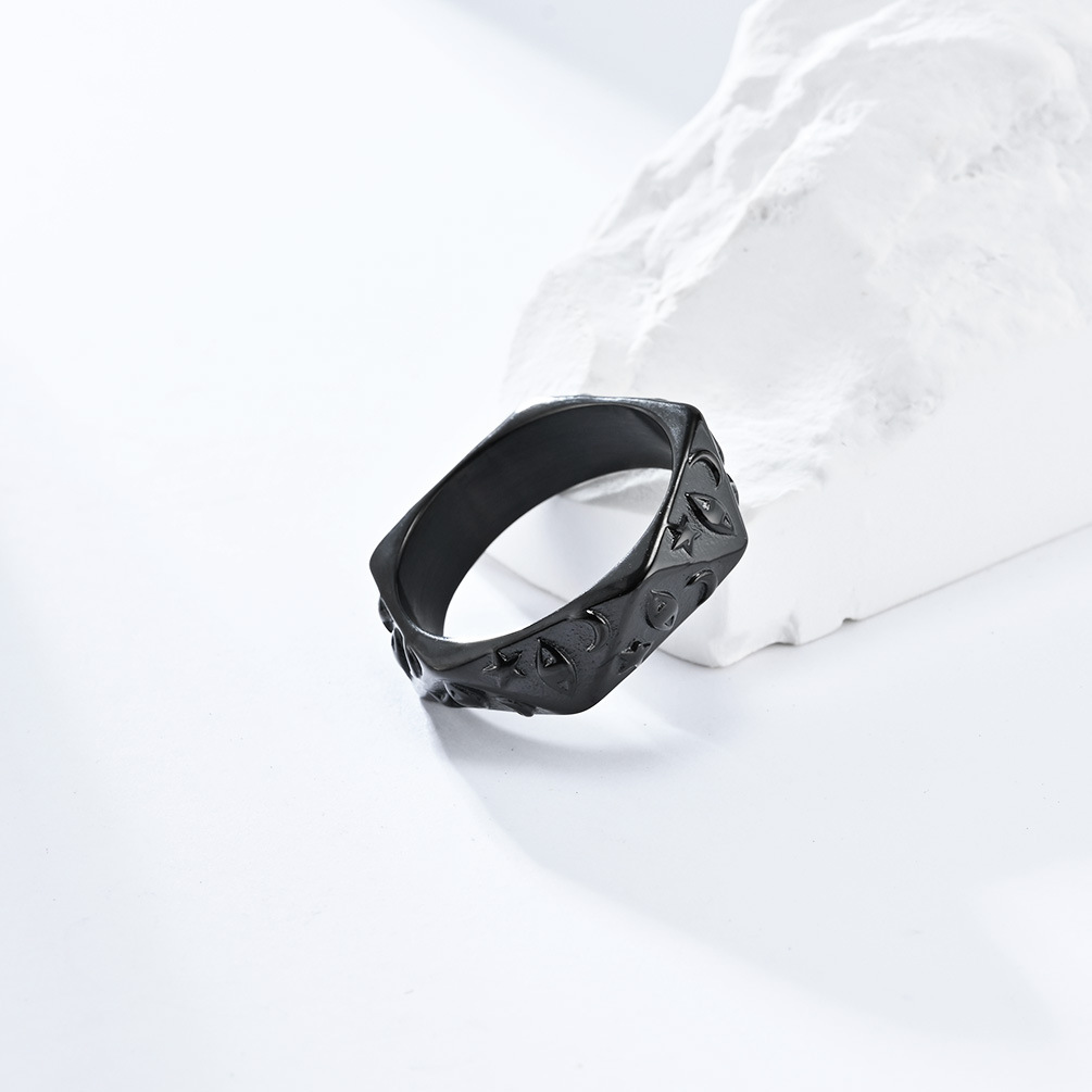 Kemstone Star Moon Eye Ring for Men Stainless Steel Faceted K-R771
