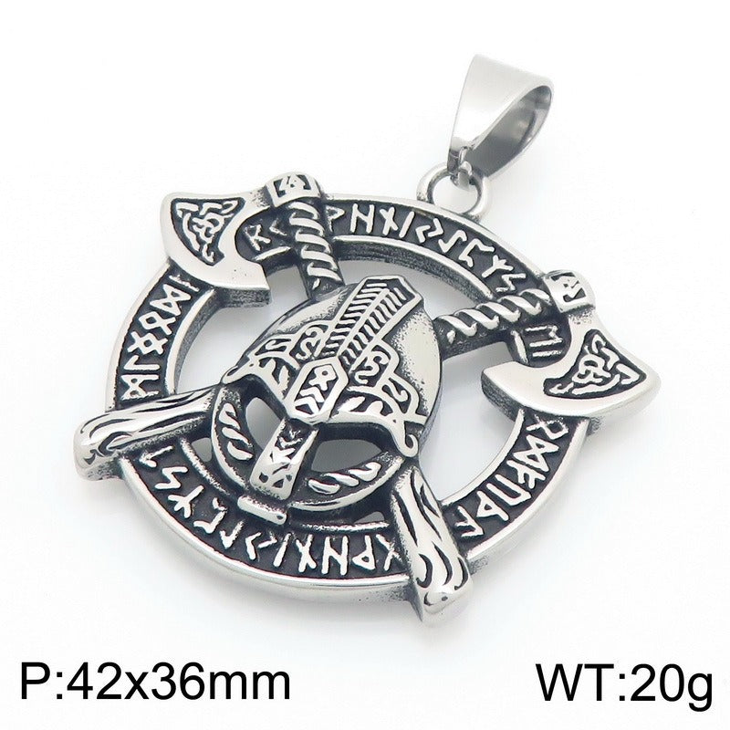Kemstone Viking Warrior & Templar Cross Titanium Steel Pendant Necklace for Men – Norse Raven Axe Ship Emblem KP117019-LU