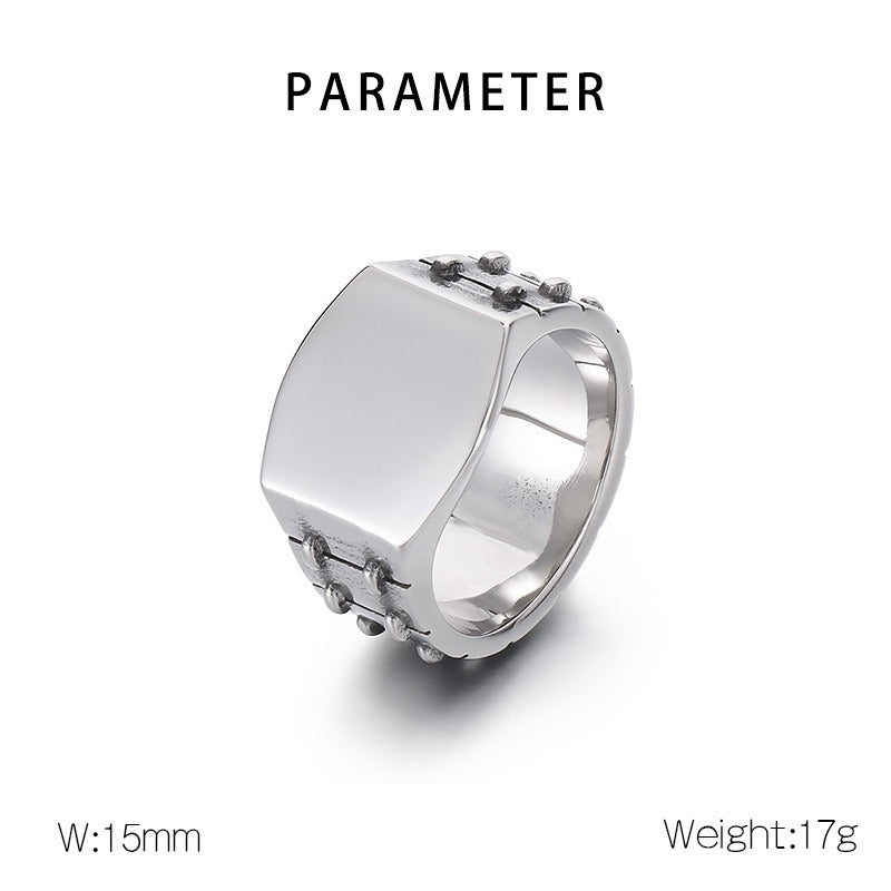Anillo punk de acero inoxidable Kemstone para hombre - Diseño de motocicleta grabado a láser, pieza llamativa personalizable y resistente a la decoloración KR1087872-K